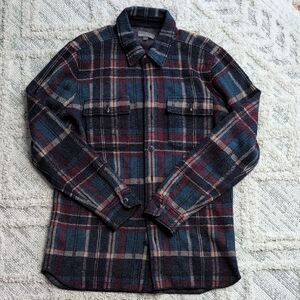 L.L. Bean Signature Blue Navy Red Plaid Casual Button-Down Shacket Shirt